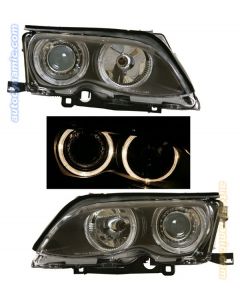 BMW 3-Series E46 Sedan 02-05 Black Housing Dual Angel Eye Projector Headlights 