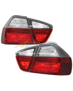 BMW E90 3-Series 06-08 4D Sedan Red and Clear Tail Lights with Black Inner Trim 