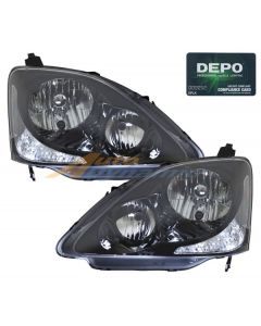 HONDA CIVIC HATCHBACK Si 04-05 HEAD LIGHTS OE STYLE BLACK BEZEL