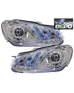 VOLKSWAGEN GOLF 10-12 HEAD LIGHTS PROJECTOR W/ LED DRL CHROME BEZEL