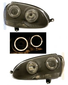 Volkswagen Golf / Jetta V 06-07 Black Housing Projector Headlights Dual Angel Eyes 